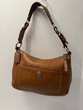 Coach Pebbled Leather Shoulder Bag in Saddle Brown Y2K call outs in photos